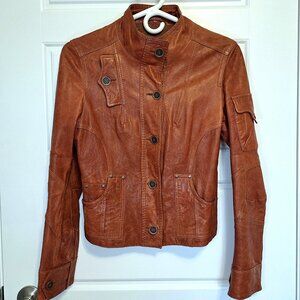 Danier Women's Leather Bomber Jacket with Vintage look Made in Canada